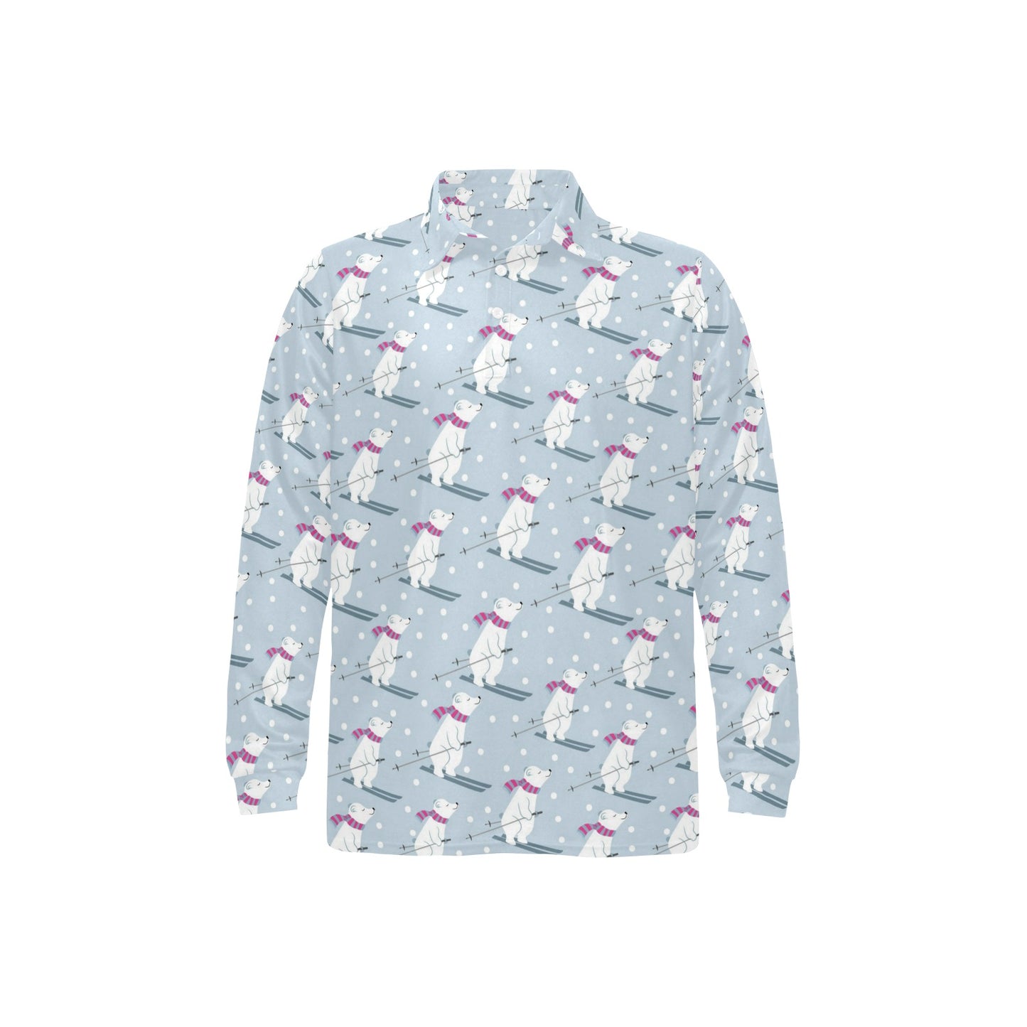 Ski Print Design LKS307 Long Sleeve Polo Shirt For Men's
