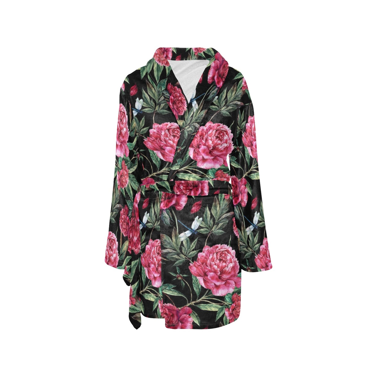 Peony Pattern Print Design PE04 Women's Fleece Robe
