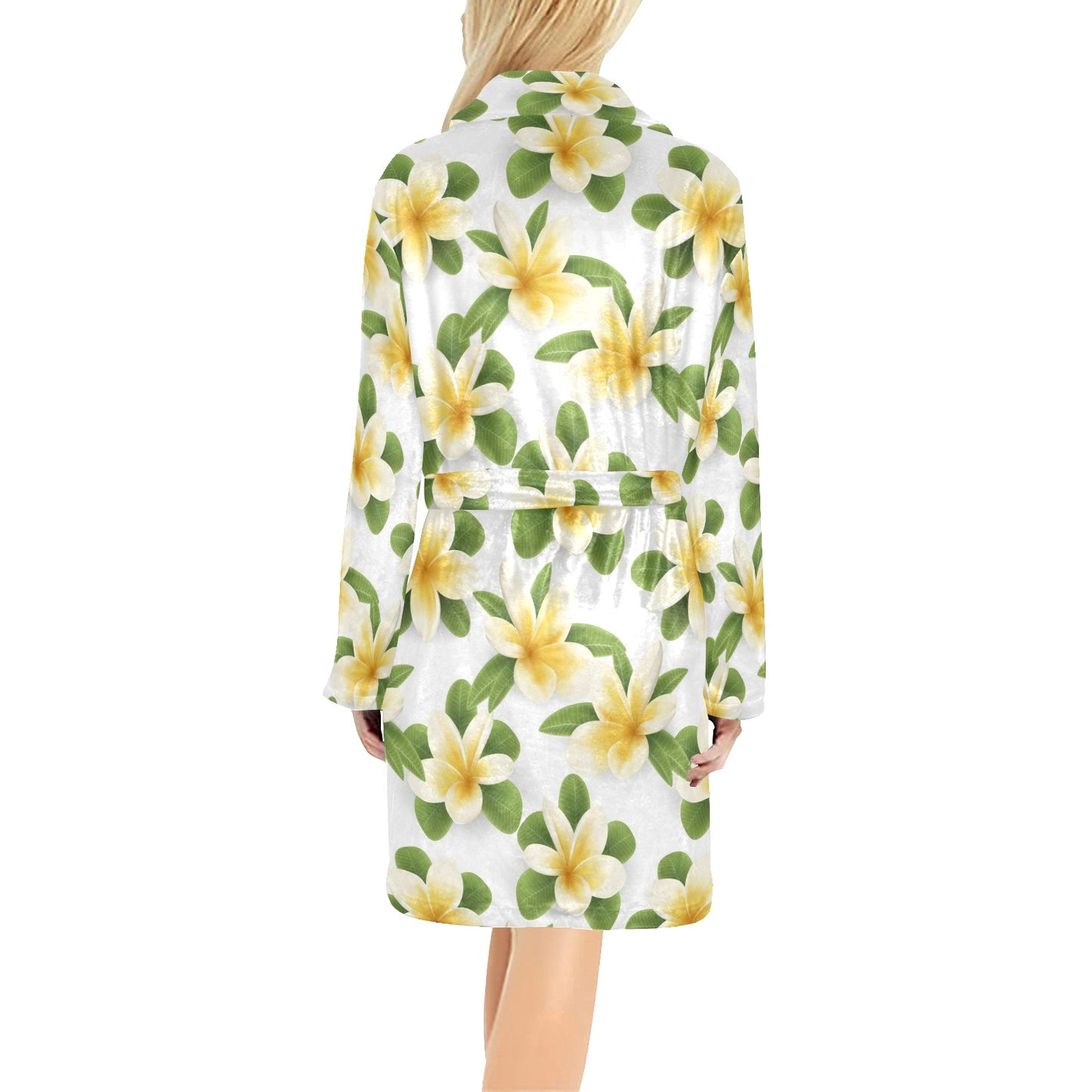Yellow Plumeria Pattern Print Design PM012 Women's Fleece Robe
