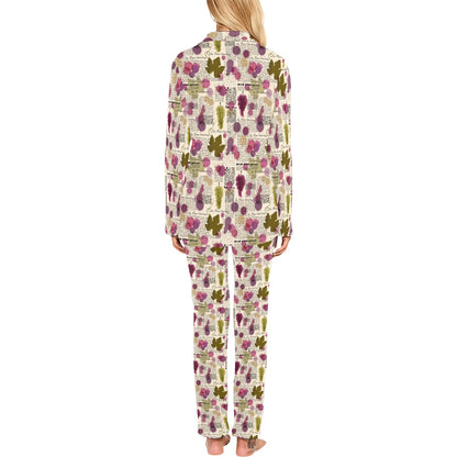 Wine Style Design Print Women's Long Pajama Set