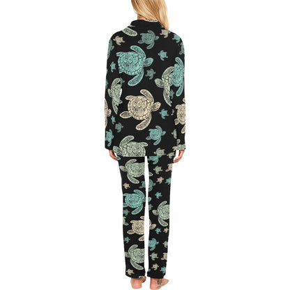 Sea Turtle Stamp Pattern Women's Long Pajama Set