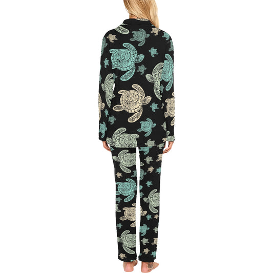Sea Turtle Stamp Pattern Women's Long Pajama Set