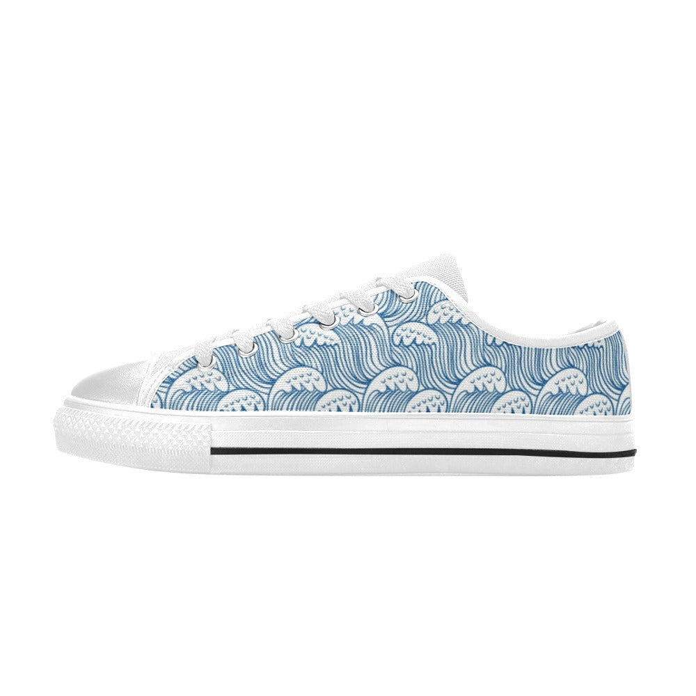 Wave Print Design LKS306 Canvas Men's Low Top Shoes