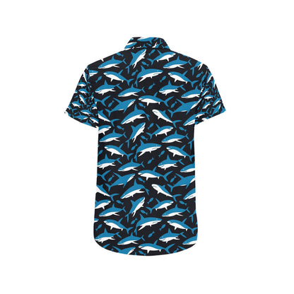 Shark Print Design LKS303 Men Short Sleeve Button Up Shirt