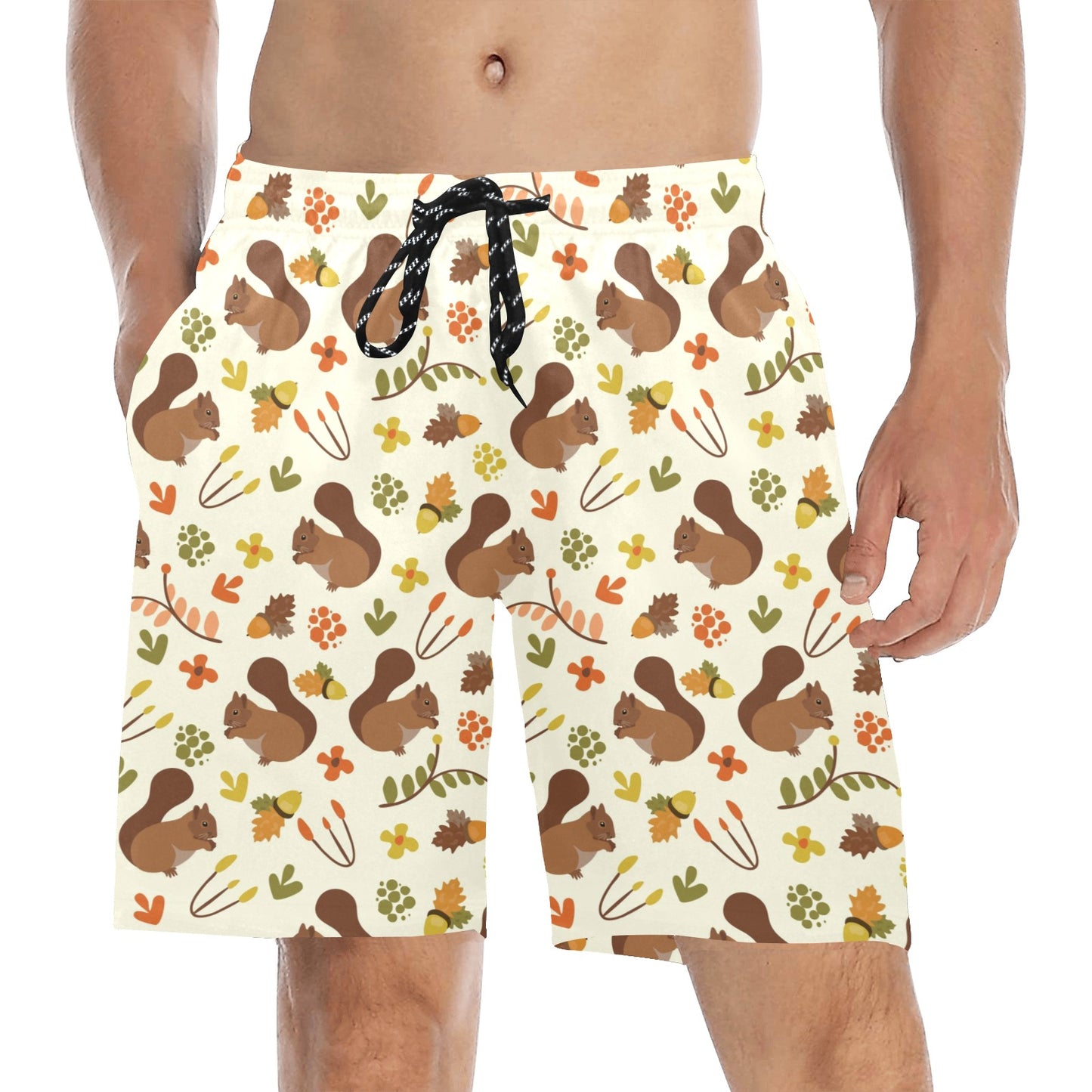 Squirrel Print Design LKS3010 Men's Swim Trunks Beach Shorts