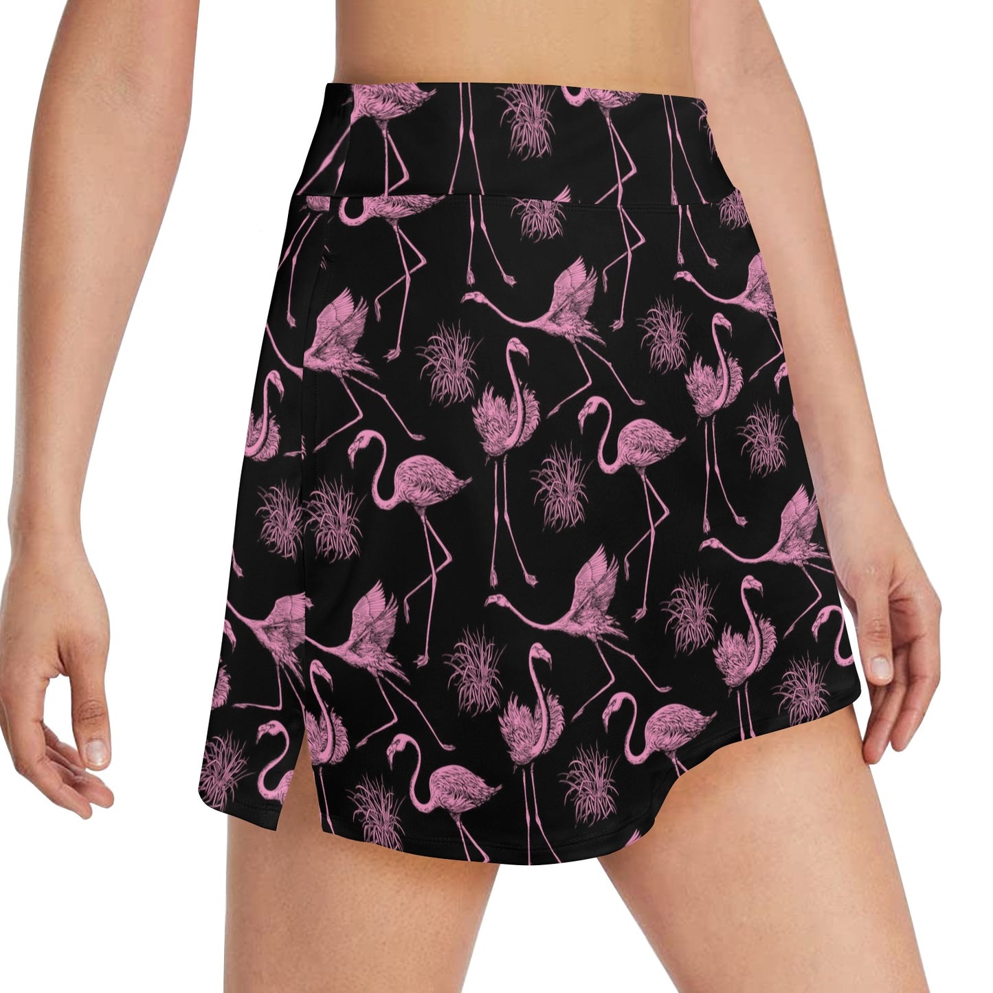 Flamingo Pink Print Pattern Women's Golf Skirt with Pocket