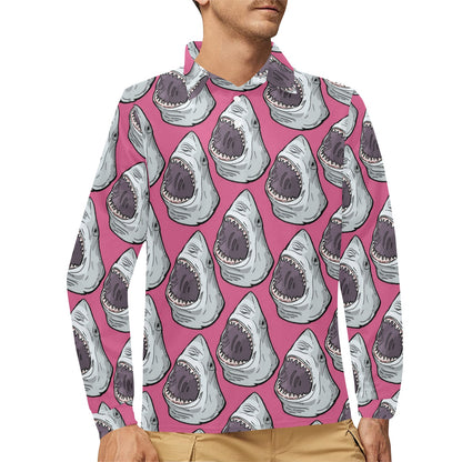 Great White Shark Pattern Print Design 01 Long Sleeve Polo Shirt For Men's