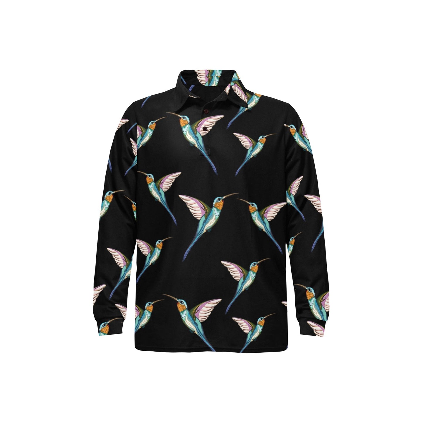 Hummingbird Pattern Print Design 06 Long Sleeve Polo Shirt For Men's