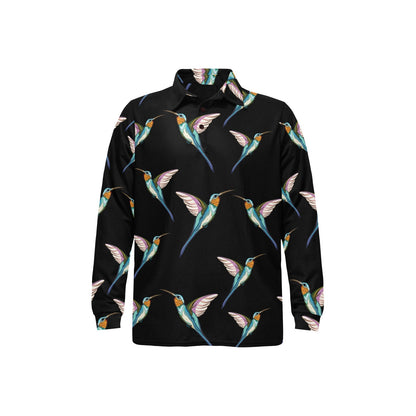 Hummingbird Pattern Print Design 06 Long Sleeve Polo Shirt For Men's
