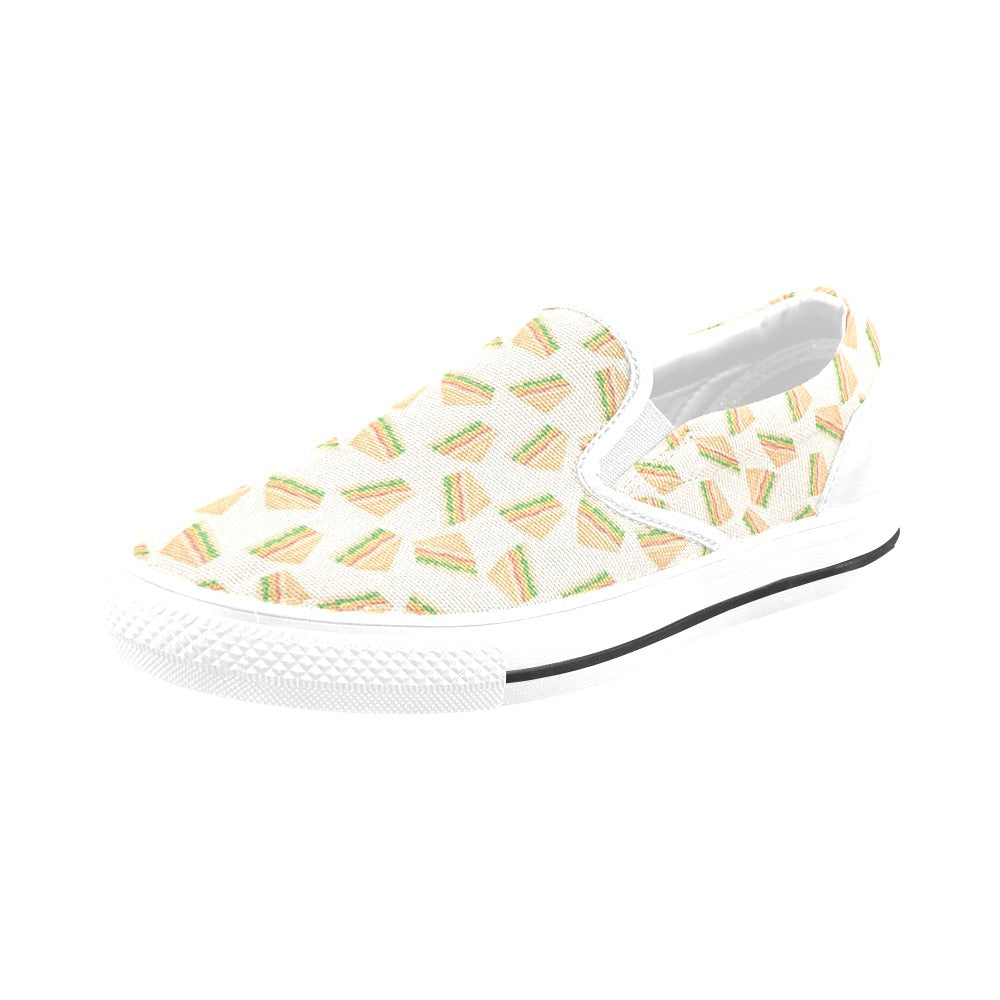 Sandwich Print Design LKS301 White Slip Ons Canvas Women's Shoes