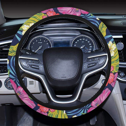 Hibiscus Print Design LKS3010 Steering Wheel Cover with Elastic Edge