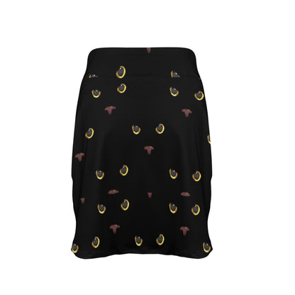 Black Cat Face Print Pattern 17" Golf & Pickleball Skort with Pockets