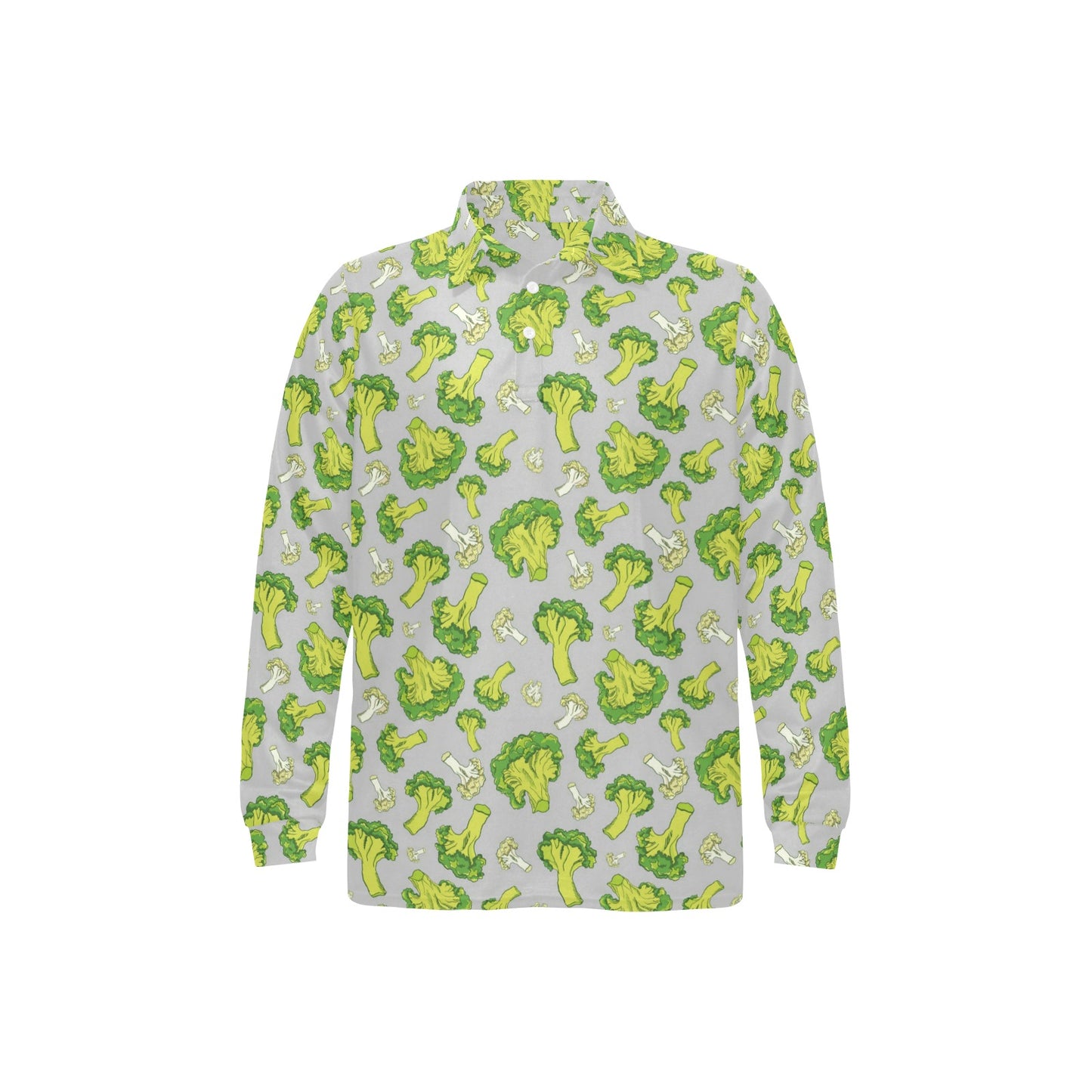 Broccoli Pattern Print Design 03 Long Sleeve Polo Shirt For Men's