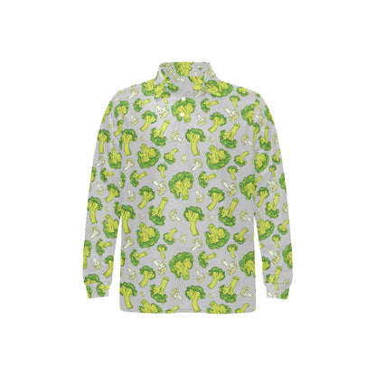 Broccoli Pattern Print Design 03 Long Sleeve Polo Shirt For Men's
