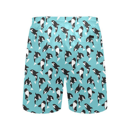 Whale Action Design Themed Print Men's Swim Trunks Beach Shorts
