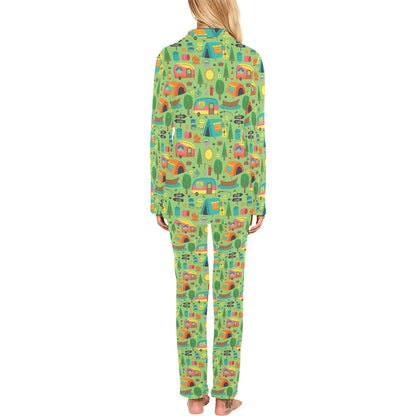 Camping Camper Pattern Print Design 04 Women's Long Pajama Set