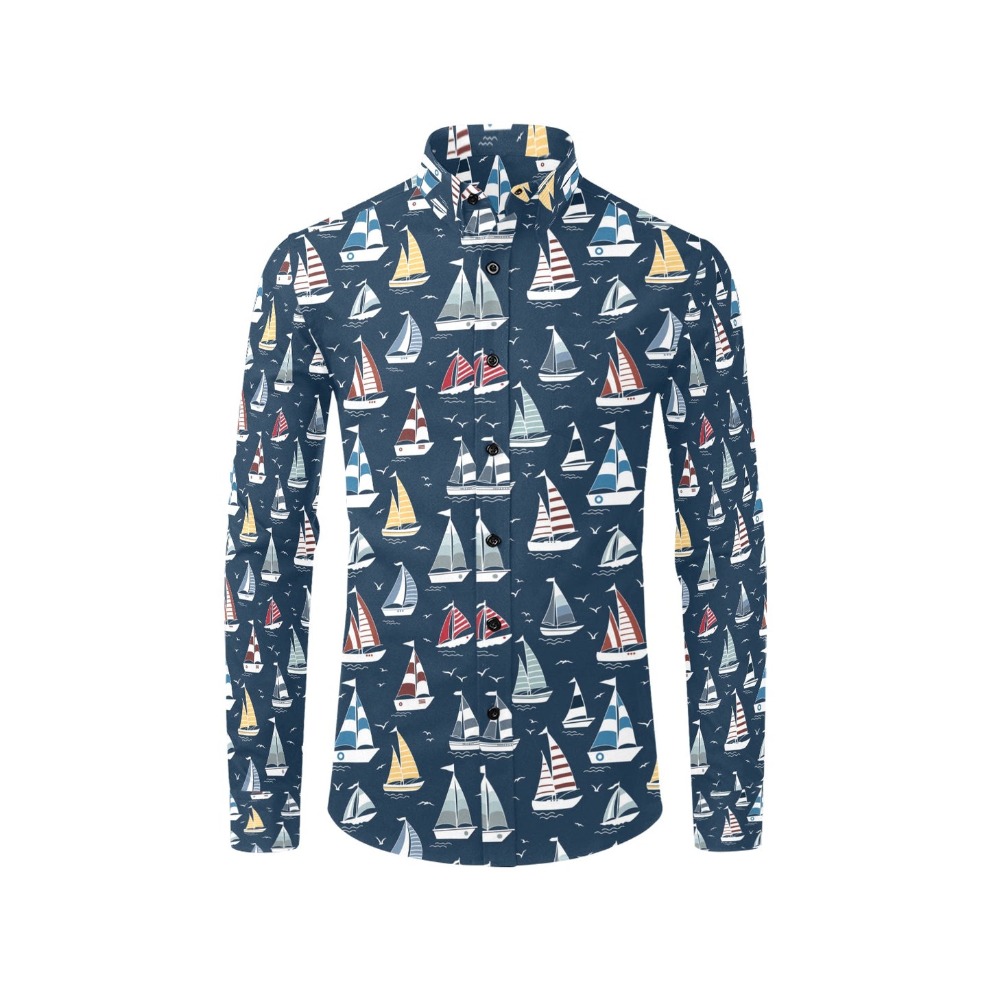 Sailboat Print Design LKS306 Men's Long Sleeve Dress Shirt