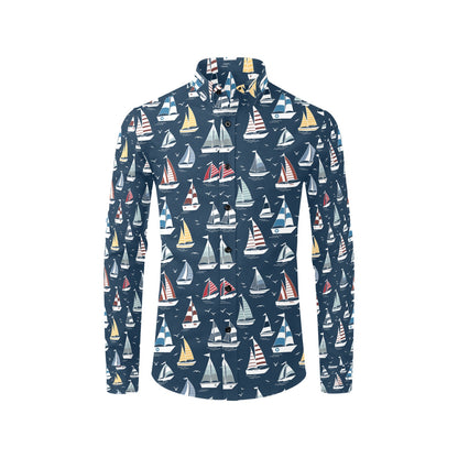 Sailboat Print Design LKS306 Men's Long Sleeve Dress Shirt