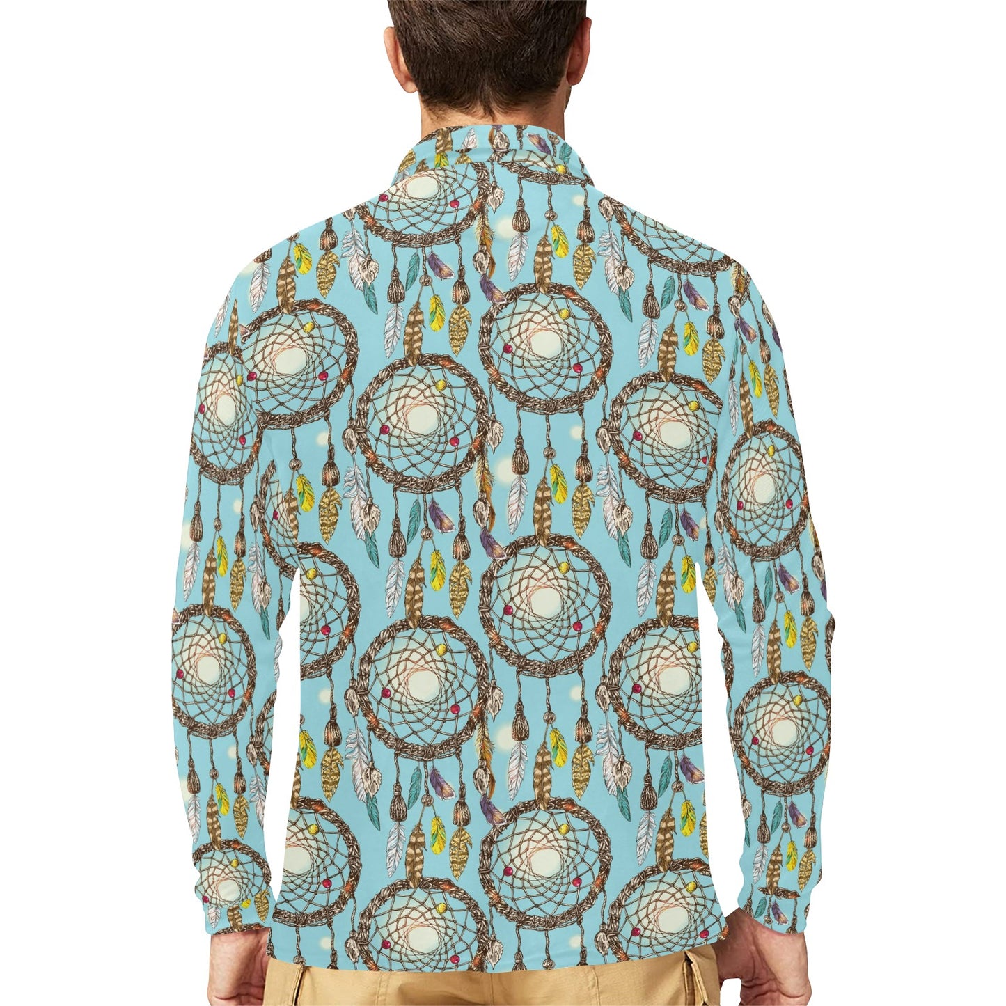 Blue Dream catcher Long Sleeve Polo Shirt For Men's