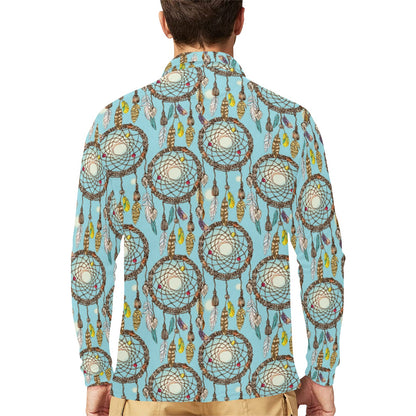 Blue Dream catcher Long Sleeve Polo Shirt For Men's