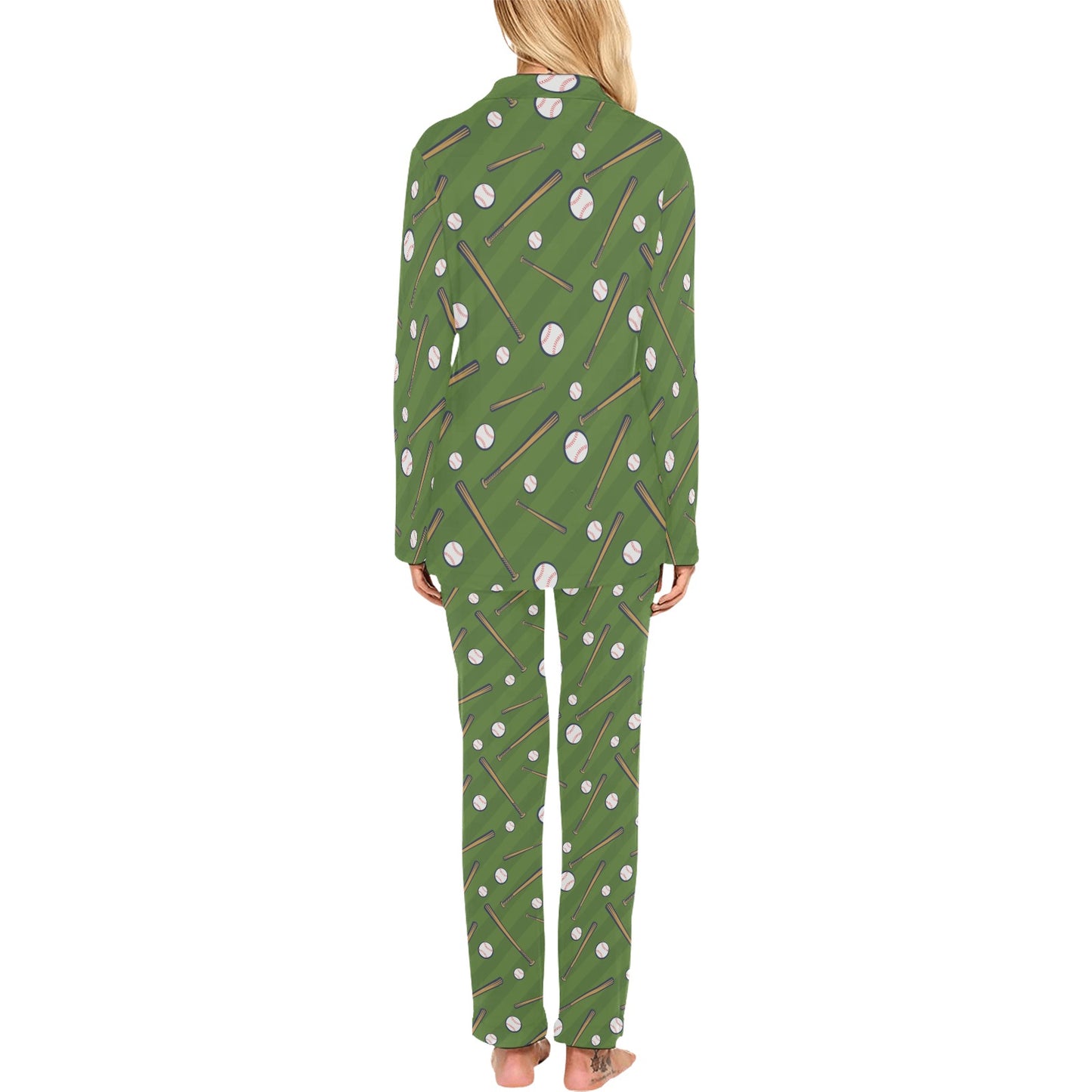 Baseball Pattern Print Design 02 Women's Long Pajama Set