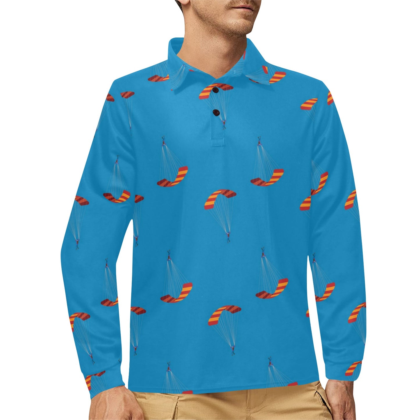 Paratrooper Pattern Print Design A01 Long Sleeve Polo Shirt For Men's