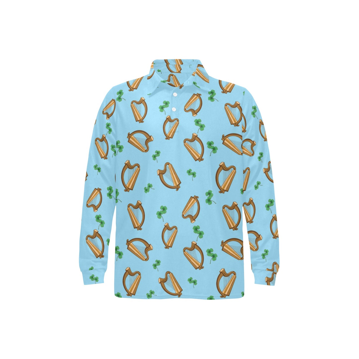 Harp Pattern Print Design 01 Long Sleeve Polo Shirt For Men's