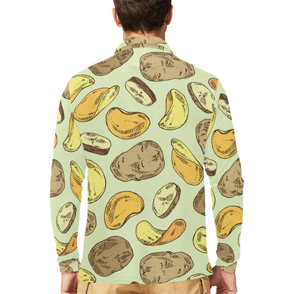 Potato Pattern Print Design A03 Long Sleeve Polo Shirt For Men's