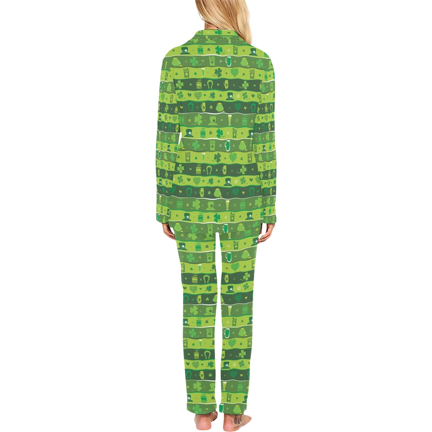 Shamrock Print Design LKS303 Women's Long Pajama Set
