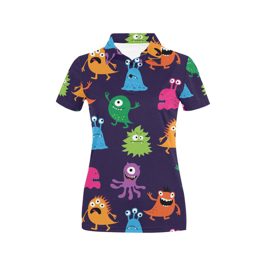 Monster Cartoon Pattern Print Design 02 Women's Polo Shirt
