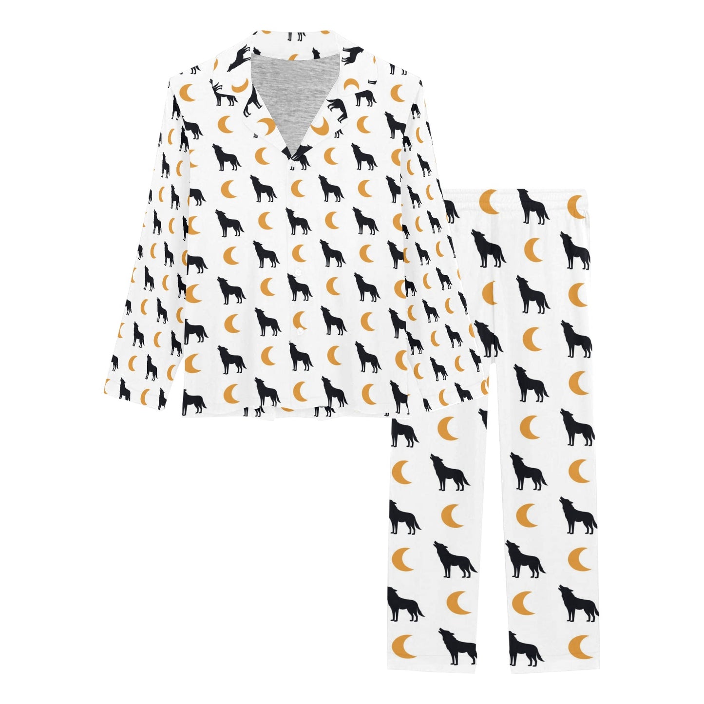 Wolf Moon Print Design LKS302 Women's Long Pajama Set