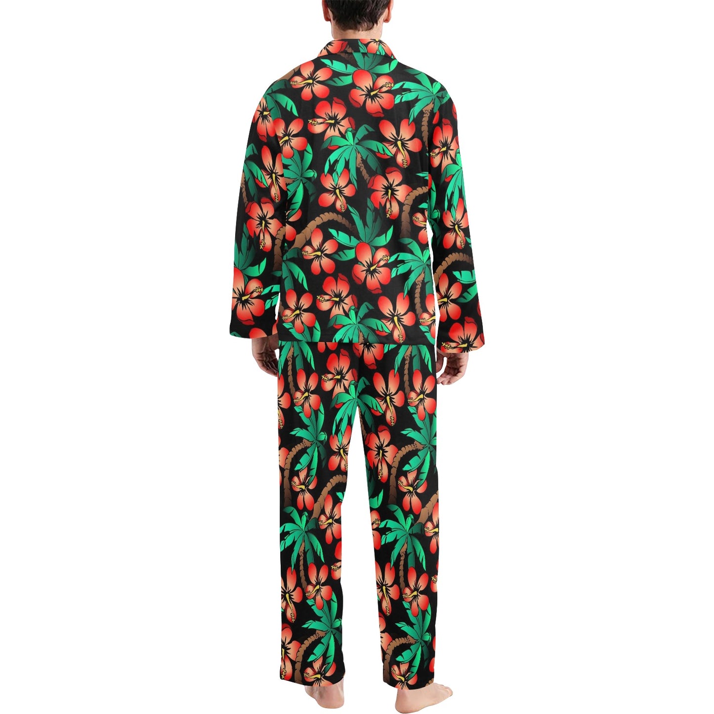 Hawaiian Themed Pattern Print Design H022 Men's Long Pajama Set