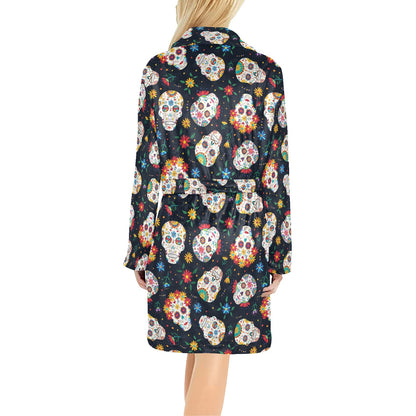 Sugar Skull Print Design LKS305 Women's Fleece Robe
