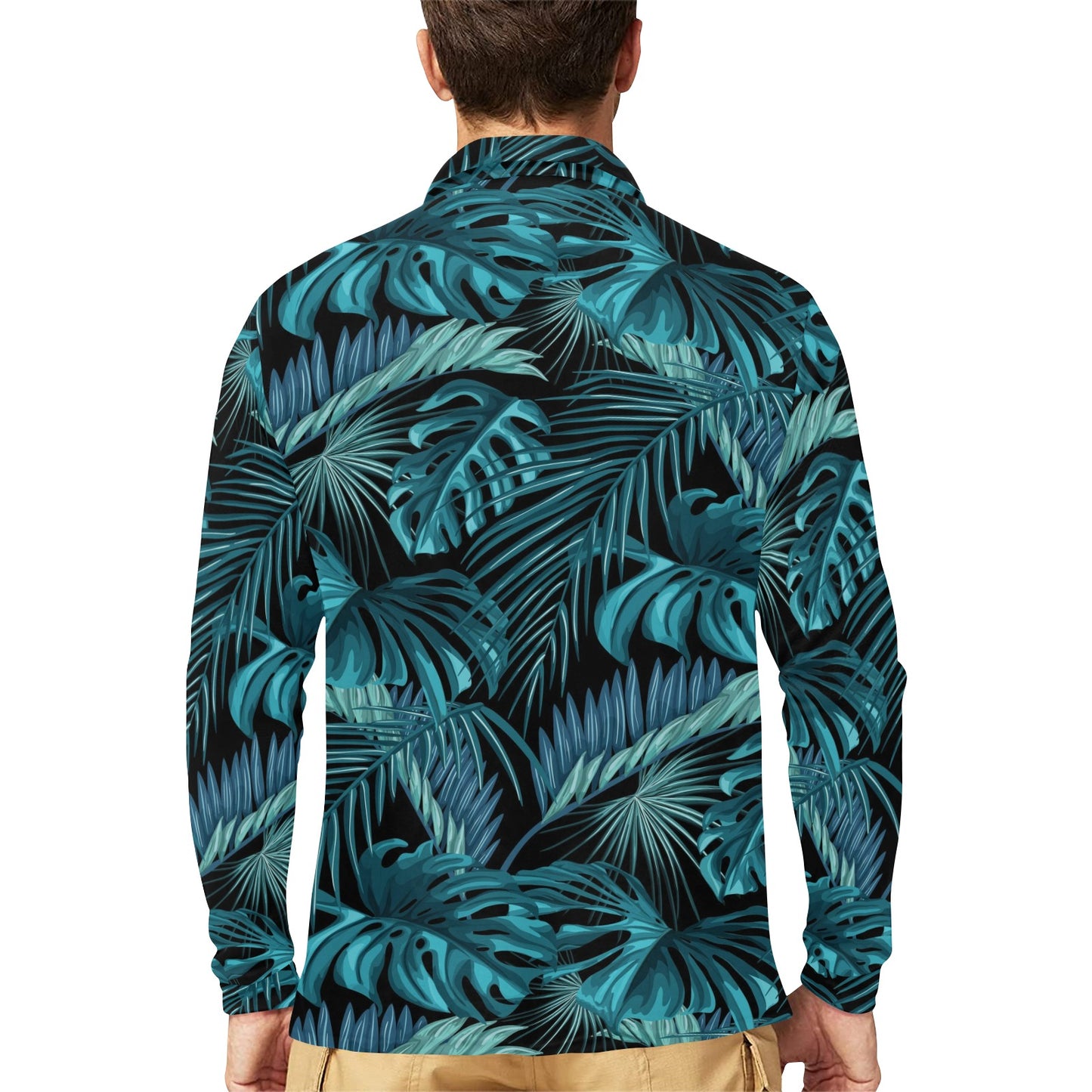 Palm Leaf Pattern Print Design A03 Long Sleeve Polo Shirt For Men's