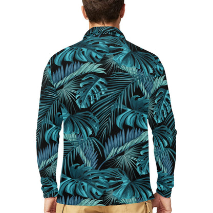 Palm Leaf Pattern Print Design A03 Long Sleeve Polo Shirt For Men's
