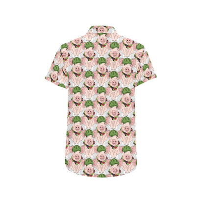 Pig Print Design LKS403 Men Short Sleeve Button Up Shirt