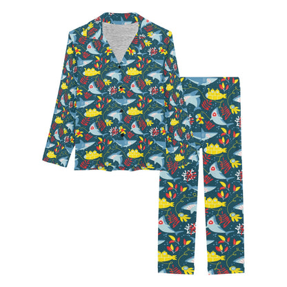 Scuba With Sharks Print Design LKS303 Women's Long Pajama Set