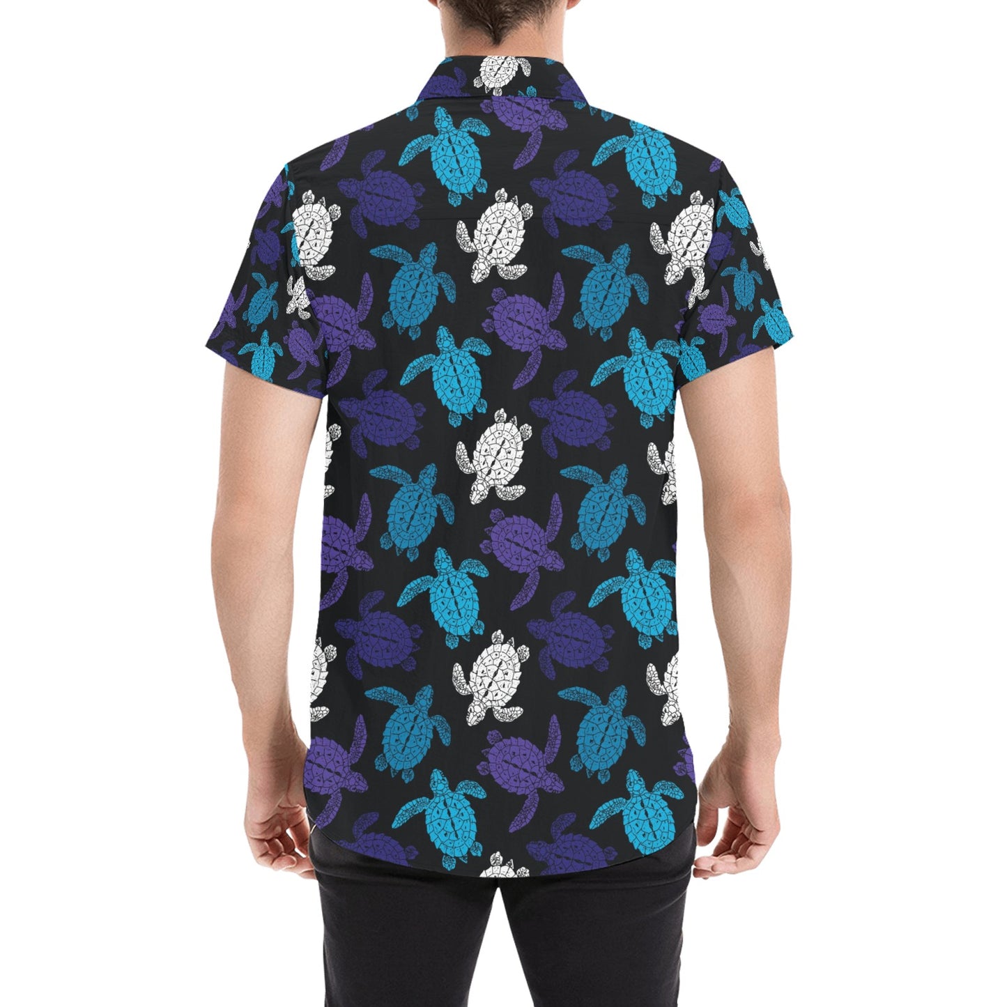 Sea Turtle Print Design LKS306 Men Short Sleeve Button Up Shirt