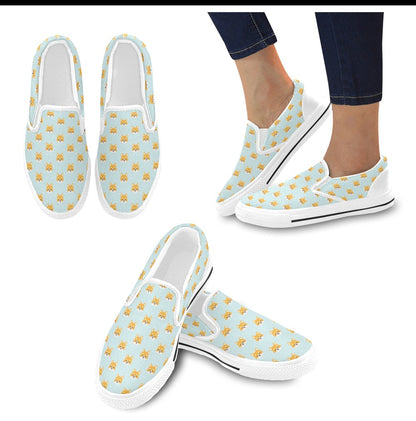 Shiba Inu Print Design LKS301 White Slip Ons Canvas Women's Shoes