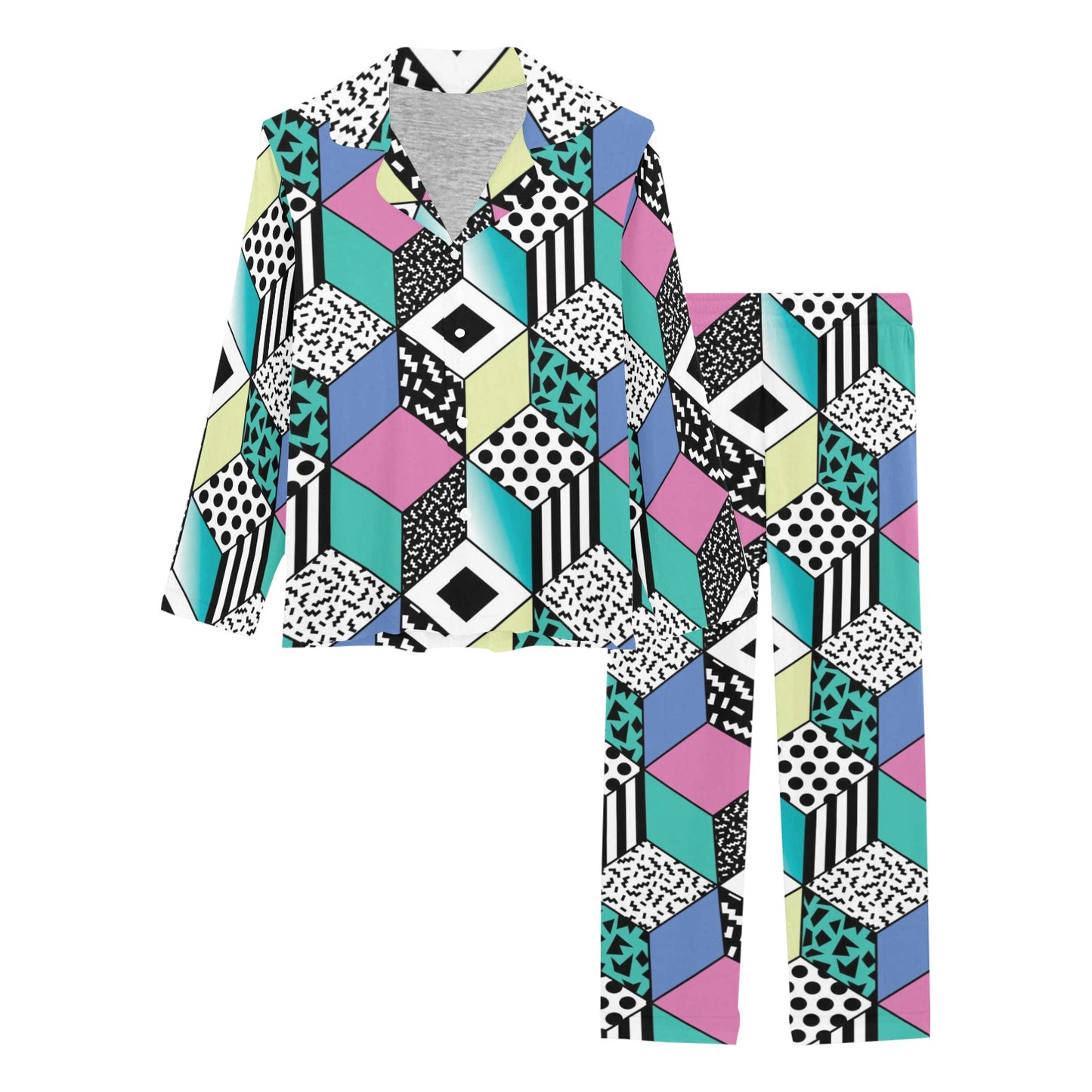90s Pattern Print Design 3 Women's Long Pajama Set