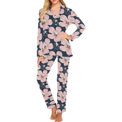 Plumeria Pattern Print Design PM018 Women's Long Pajama Set