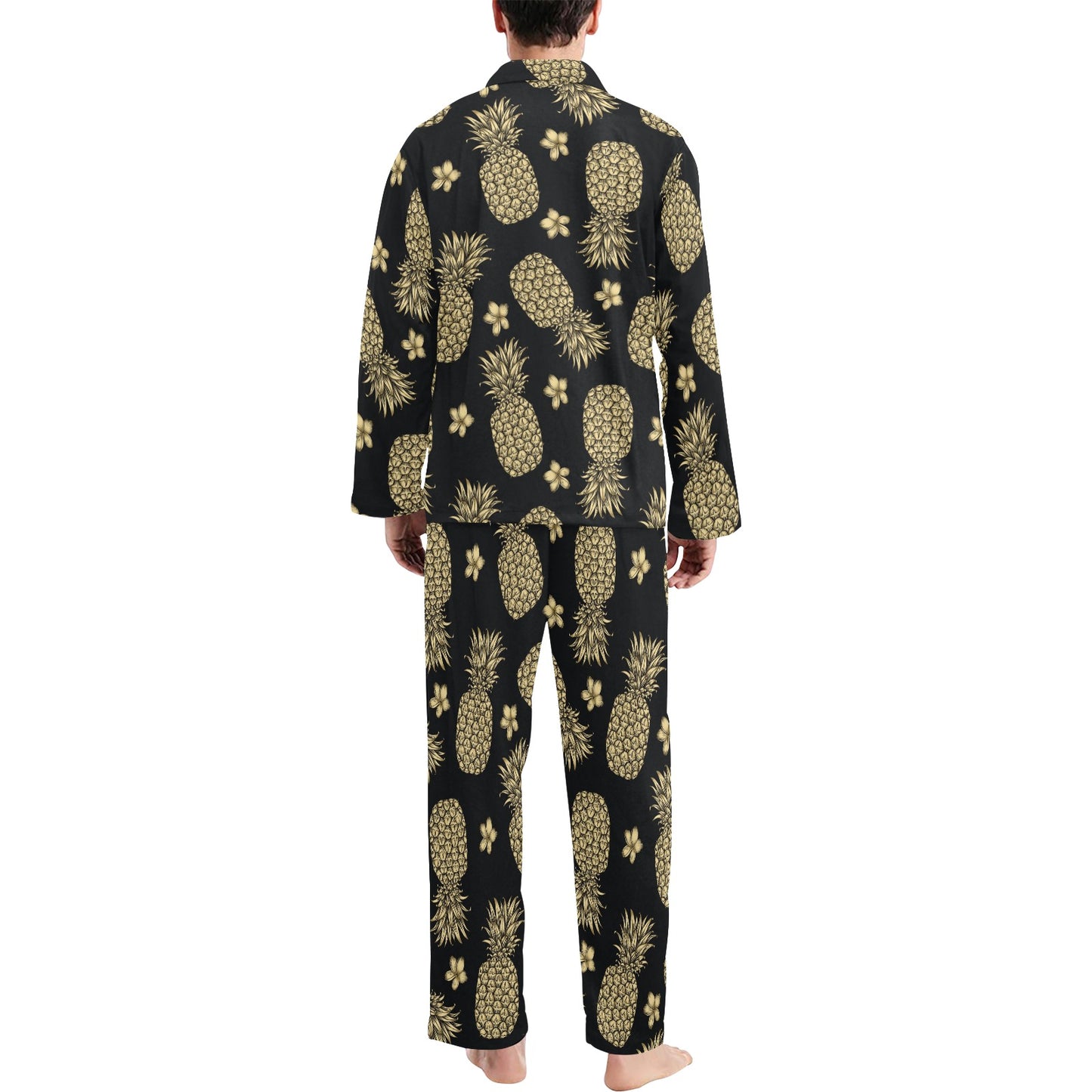 Gold Pineapple Hibiscus Men's Long Pajama Set
