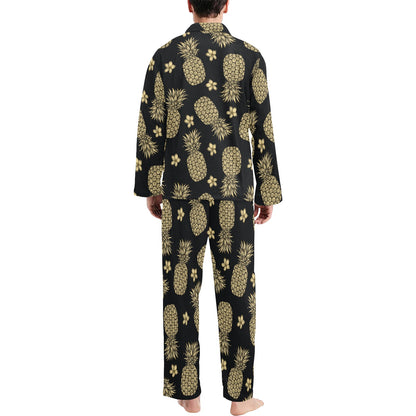 Gold Pineapple Hibiscus Men's Long Pajama Set