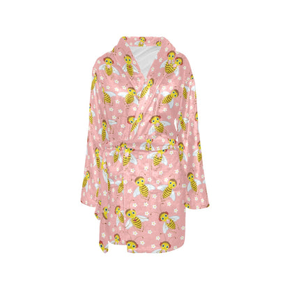 Bee Pattern Print Design BEE07 Women's Fleece Robe