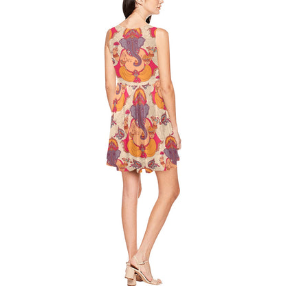 Ganesha Indian Pattern Print Design 02 Sleeveless Dress