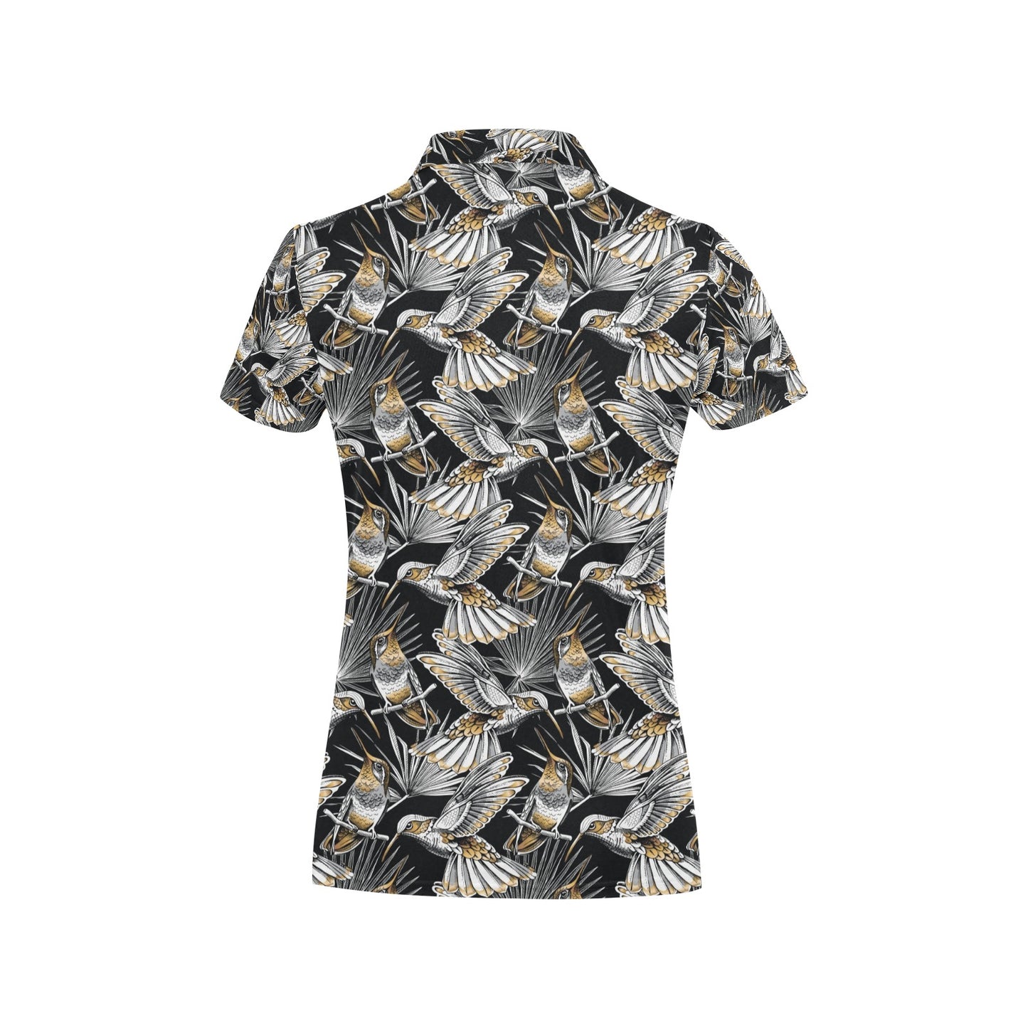 Hummingbird Gold Design Themed Print Women's Polo Shirt