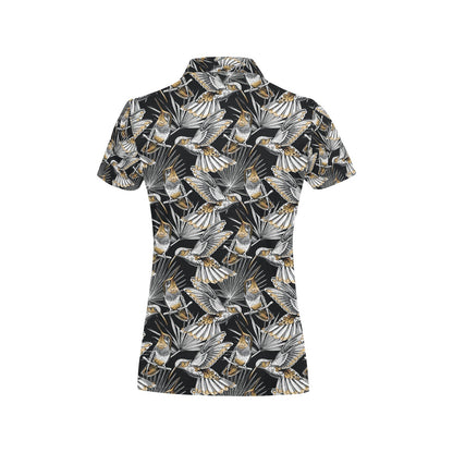 Hummingbird Gold Design Themed Print Women's Polo Shirt