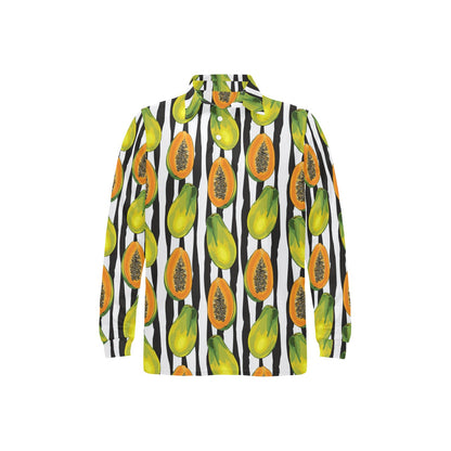 Papaya Pattern Print Design PP01 Long Sleeve Polo Shirt For Men's