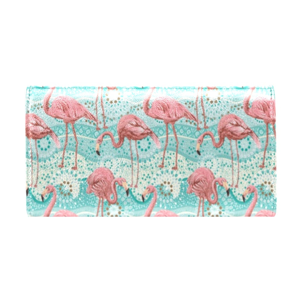 Flamingo Background Themed Print Women's Trifold Wallet