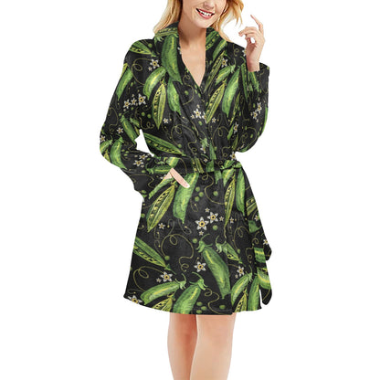 Peas Pattern Print Design A02 Women's Fleece Robe